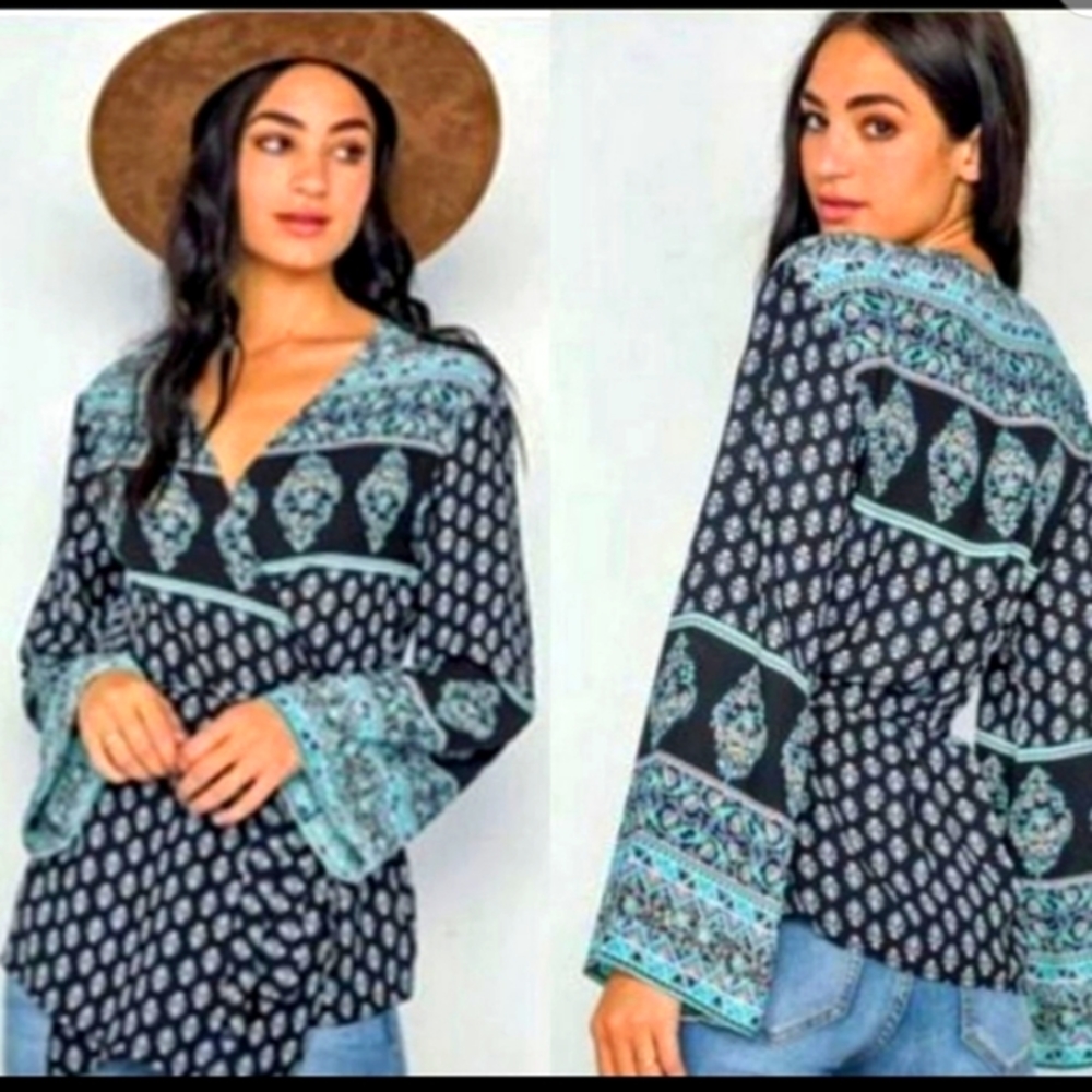 Boho Long Kimono Sleeves Wrap Top